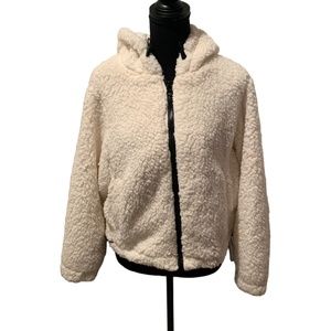 H&M Divided Faux Sherpa Hooded Jacket Small Ivory